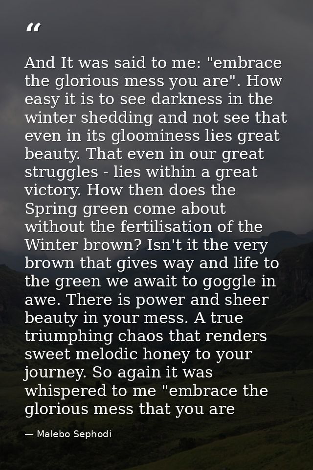 And It was said to me: "embrace the glorious mess you are". How easy it is to see darkness in the winter shedding and no — Malebo Sephodi