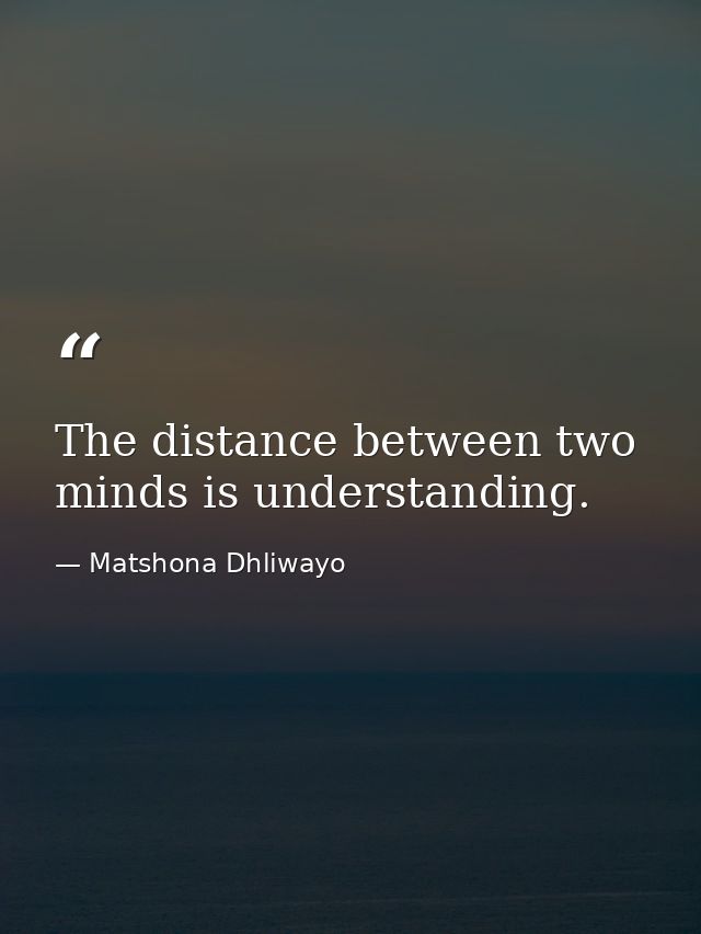 The distance between two minds is understanding. — Matshona Dhliwayo