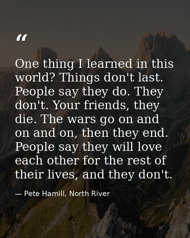 One thing I learned in this world? Things don't last. People say they do. They don't. Your friends, they die. The wars g — Pete Hamill, North River