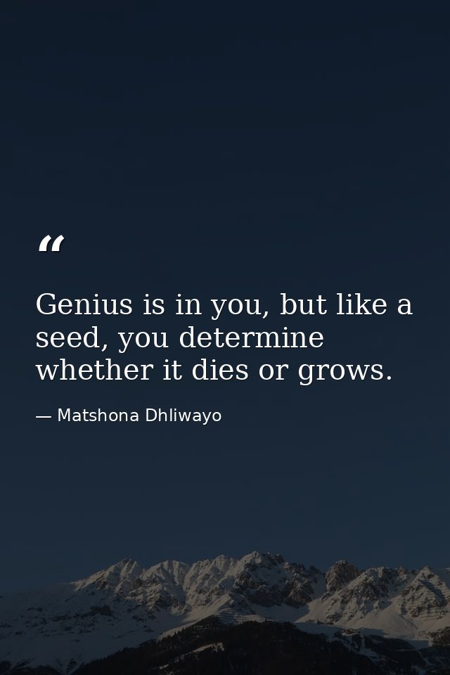 Genius is in you, but like a seed, you determine whether it dies or grows. — Matshona Dhliwayo