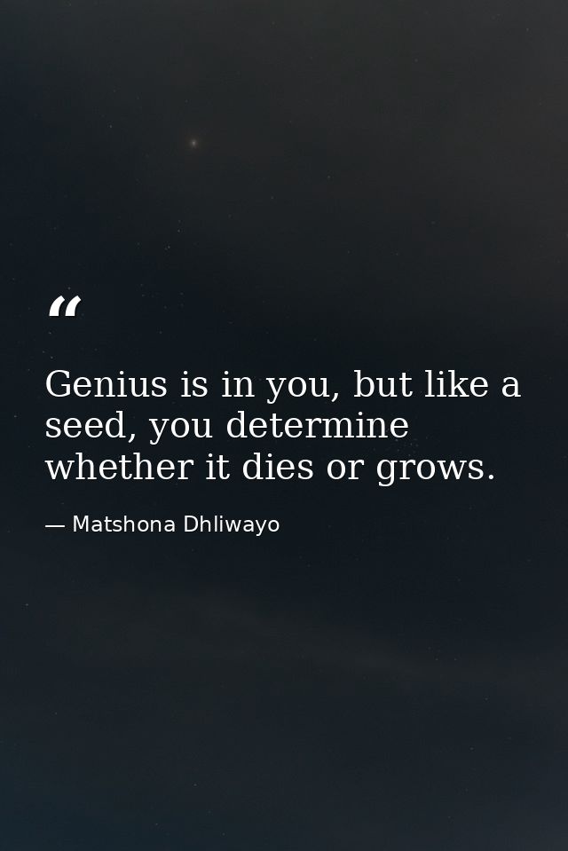 Genius is in you, but like a seed, you determine whether it dies or grows. — Matshona Dhliwayo