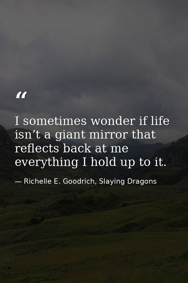 I sometimes wonder if life isn’t a giant mirror that reflects back at me everything I hold up to it. — Richelle E. Goodrich, Slaying Dragons