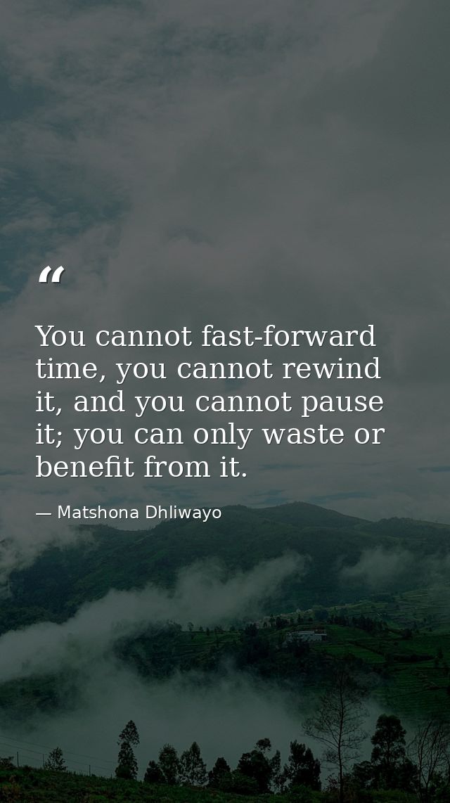 You cannot fast-forward time, you cannot rewind it, and you cannot pause it; you can only waste or benefit from it. — Matshona Dhliwayo