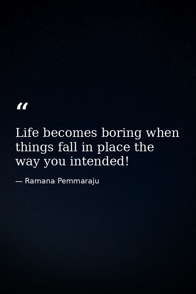 Life becomes boring when things fall in place the way you intended! — Ramana Pemmaraju