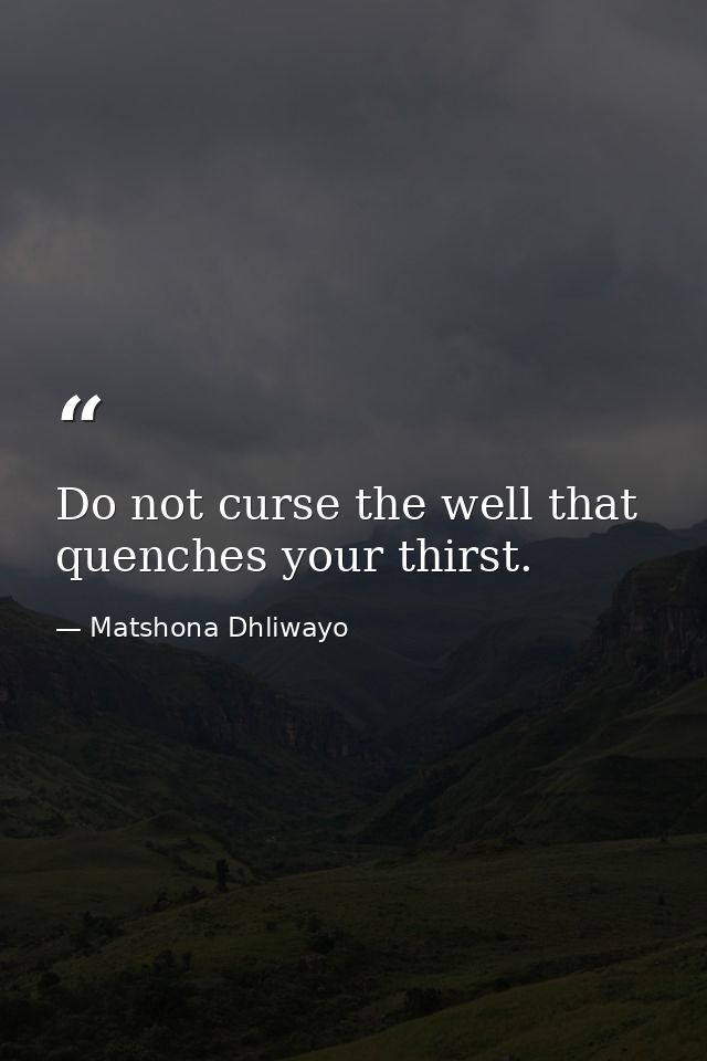 Do not curse the well that quenches your thirst. — Matshona Dhliwayo