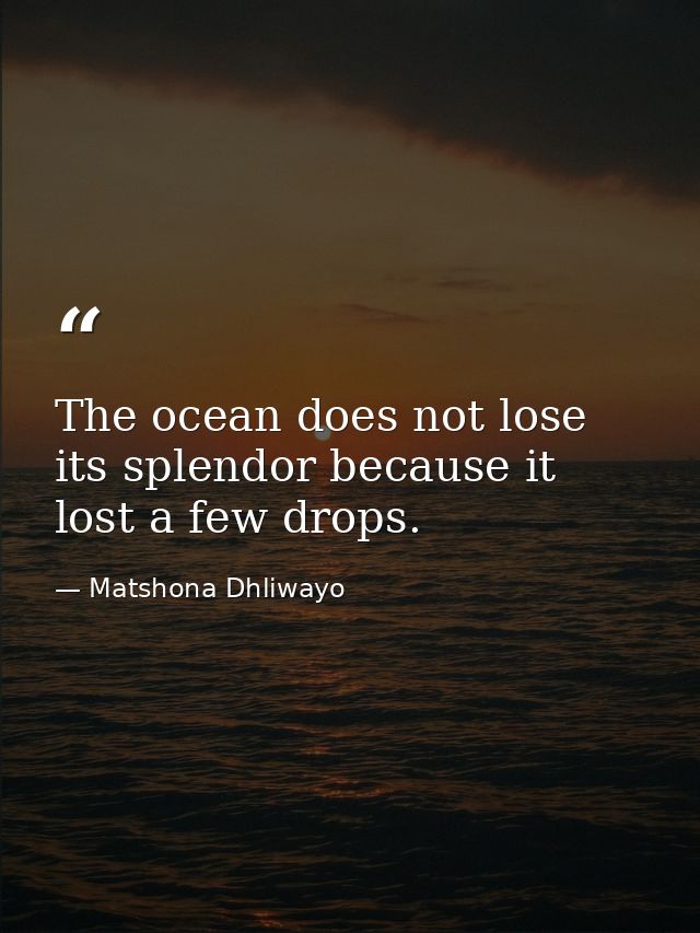 The ocean does not lose its splendor because it lost a few drops. — Matshona Dhliwayo