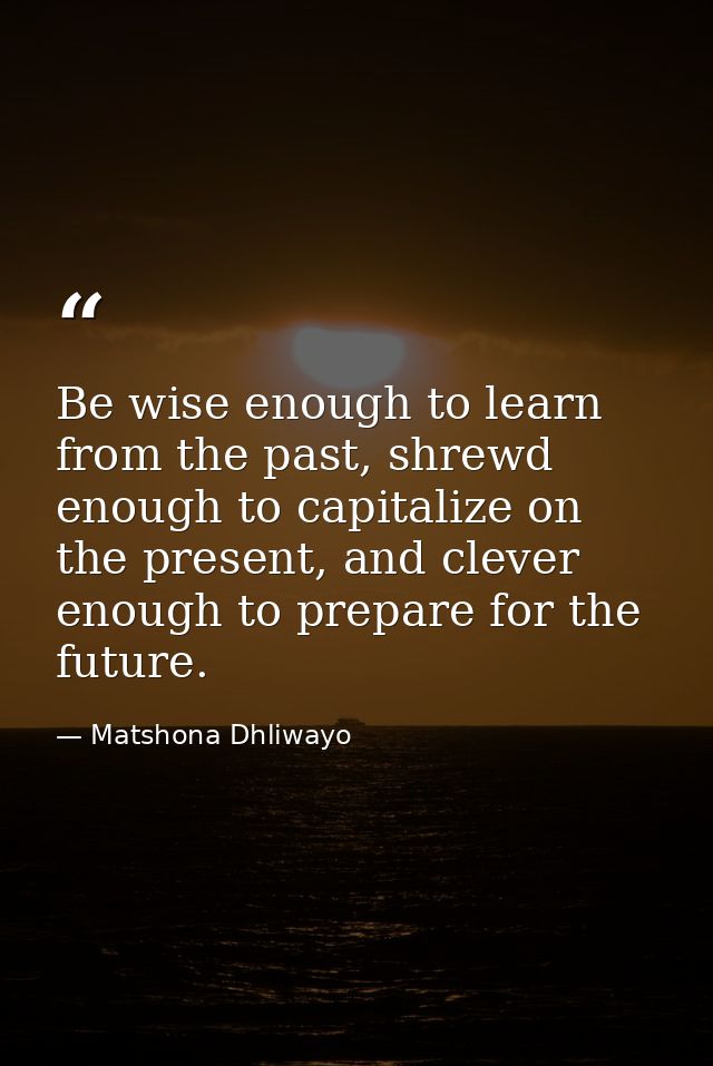 Be wise enough to learn from the past, shrewd enough to capitalize on the present, and clever enough to prepare for the  — Matshona Dhliwayo