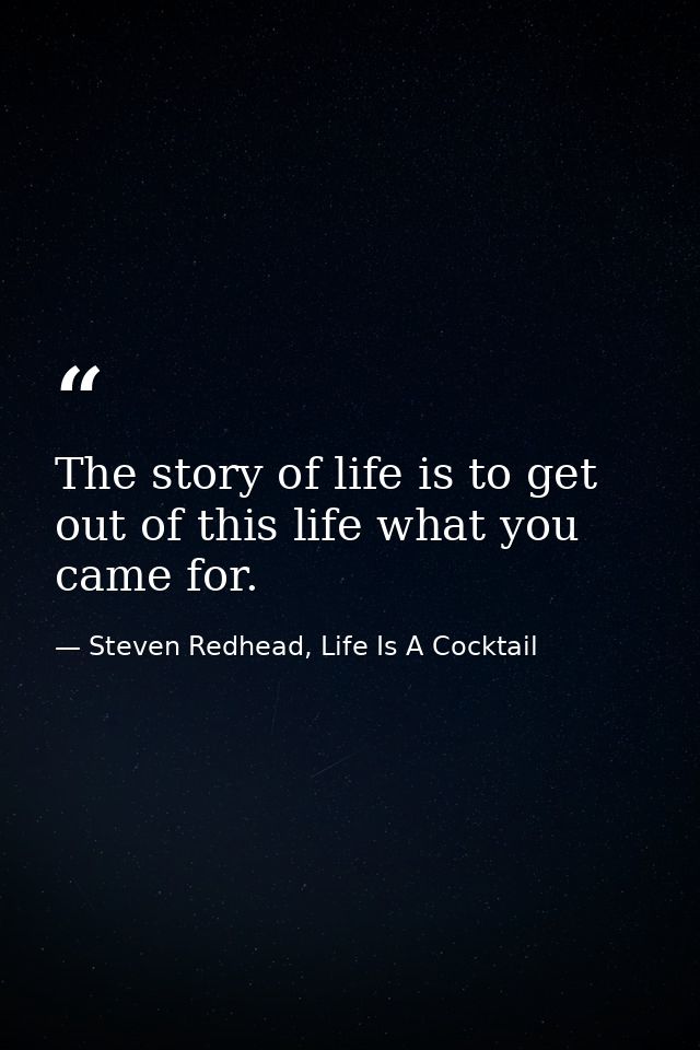 The story of life is to get out of this life what you came for. — Steven Redhead, Life Is A Cocktail