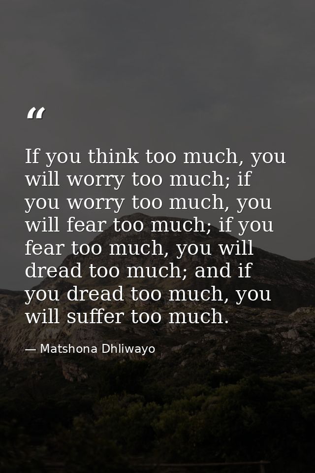 If you think too much, you will worry too much; if you worry too much, you will fear too much; if you fear too much, you — Matshona Dhliwayo