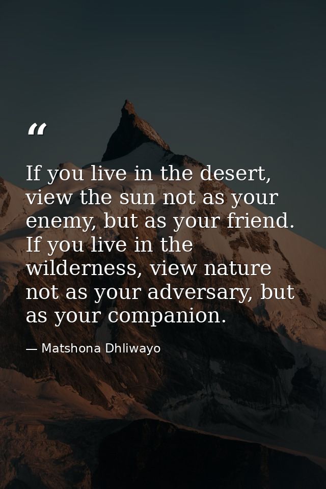 If you live in the desert, view the sun not as your enemy, but as your friend. If you live in the wilderness, view natur — Matshona Dhliwayo