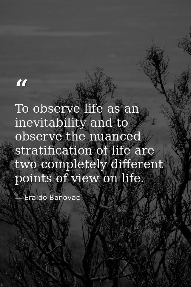 To observe life as an inevitability and to observe the nuanced stratification of life are two completely different point — Eraldo Banovac