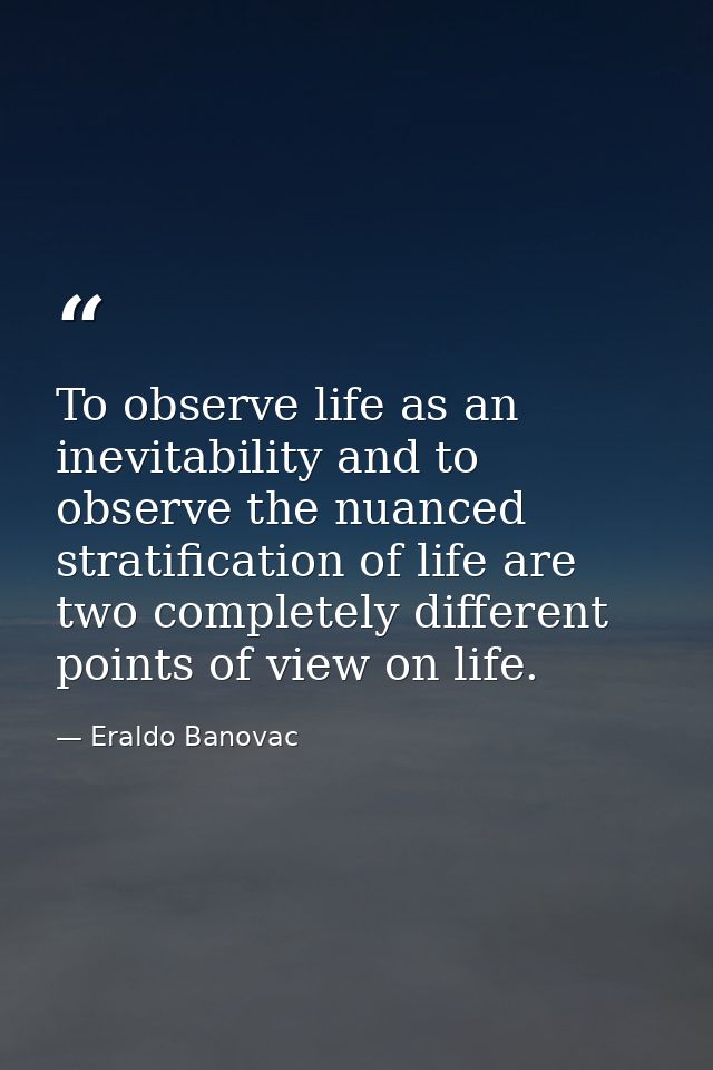 To observe life as an inevitability and to observe the nuanced stratification of life are two completely different point — Eraldo Banovac