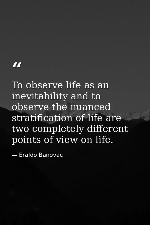 To observe life as an inevitability and to observe the nuanced stratification of life are two completely different point — Eraldo Banovac