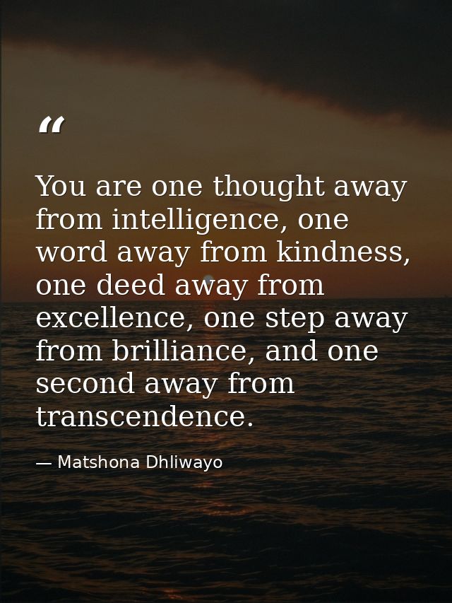 You are one thought away from intelligence, one word away from kindness, one deed away from excellence, one step away fr — Matshona Dhliwayo