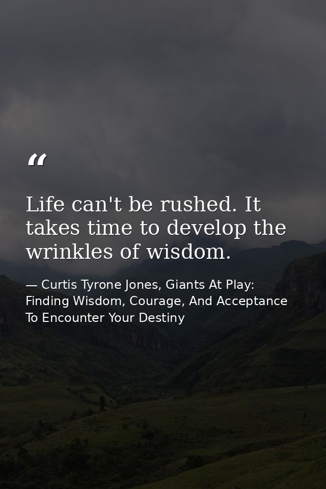 Life can't be rushed. It takes time to develop the wrinkles of wisdom. — Curtis Tyrone Jones, Giants At Play: Finding Wisdom, Courage, And Acceptance To Encounter Your Destiny