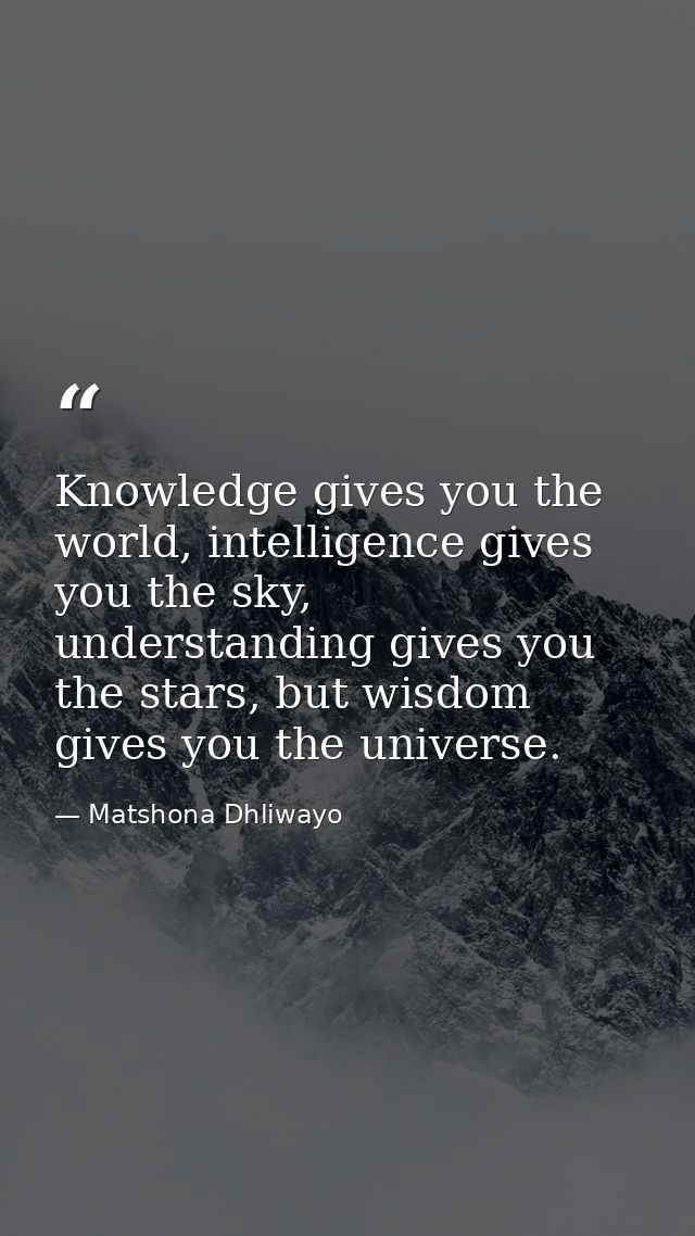 Knowledge gives you the world, intelligence gives you the sky, understanding gives you the stars, but wisdom gives you t — Matshona Dhliwayo