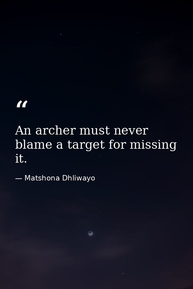 An archer must never blame a target for missing it. — Matshona Dhliwayo