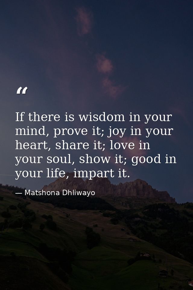 If there is wisdom in your mind, prove it; joy in your heart, share it; love in your soul, show it; good in your life, i — Matshona Dhliwayo
