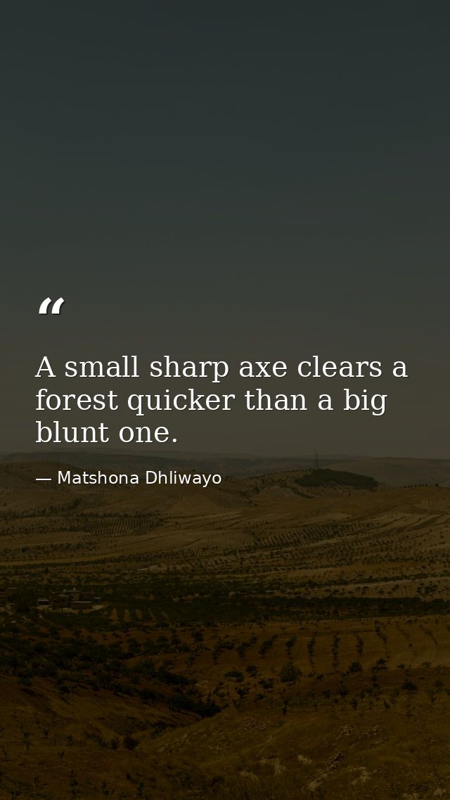 A small sharp axe clears a forest quicker than a big blunt one. — Matshona Dhliwayo