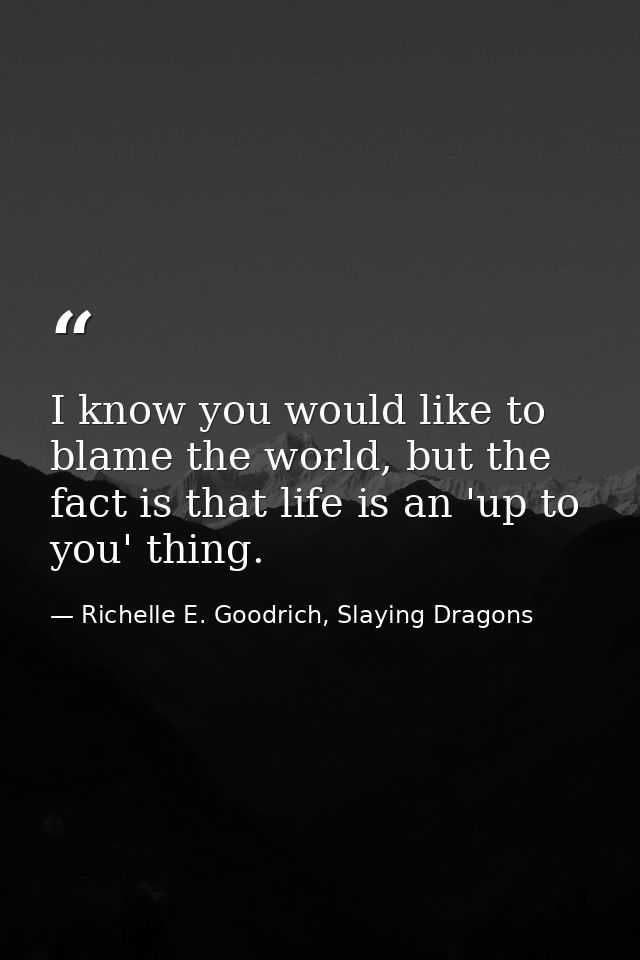 I know you would like to blame the world, but the fact is that life is an 'up to you' thing. — Richelle E. Goodrich, Slaying Dragons
