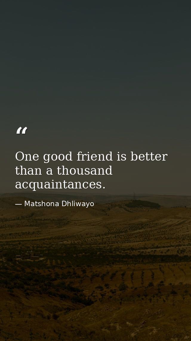 One good friend is better than a thousand acquaintances. — Matshona Dhliwayo