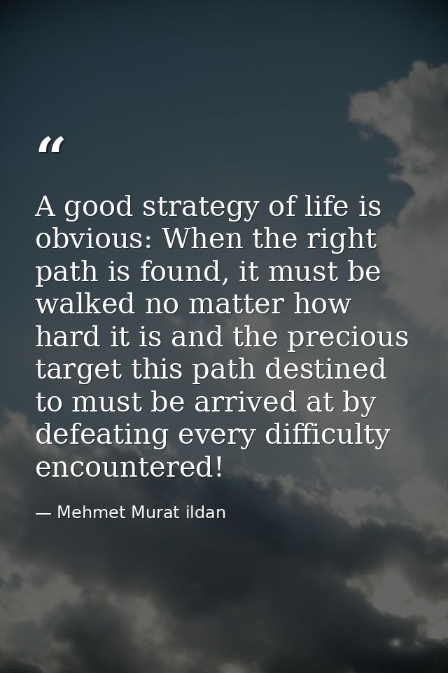 A good strategy of life is obvious: When the right path is found, it must be walked no matter how hard it is and the pre — Mehmet Murat ildan