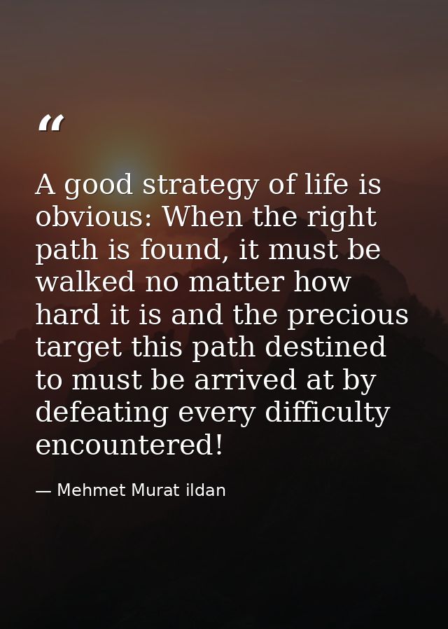 A good strategy of life is obvious: When the right path is found, it must be walked no matter how hard it is and the pre — Mehmet Murat ildan