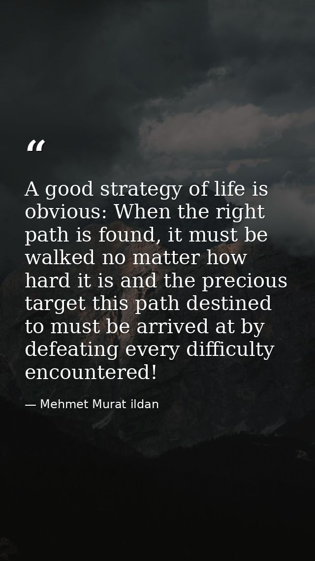 A good strategy of life is obvious: When the right path is found, it must be walked no matter how hard it is and the pre — Mehmet Murat ildan