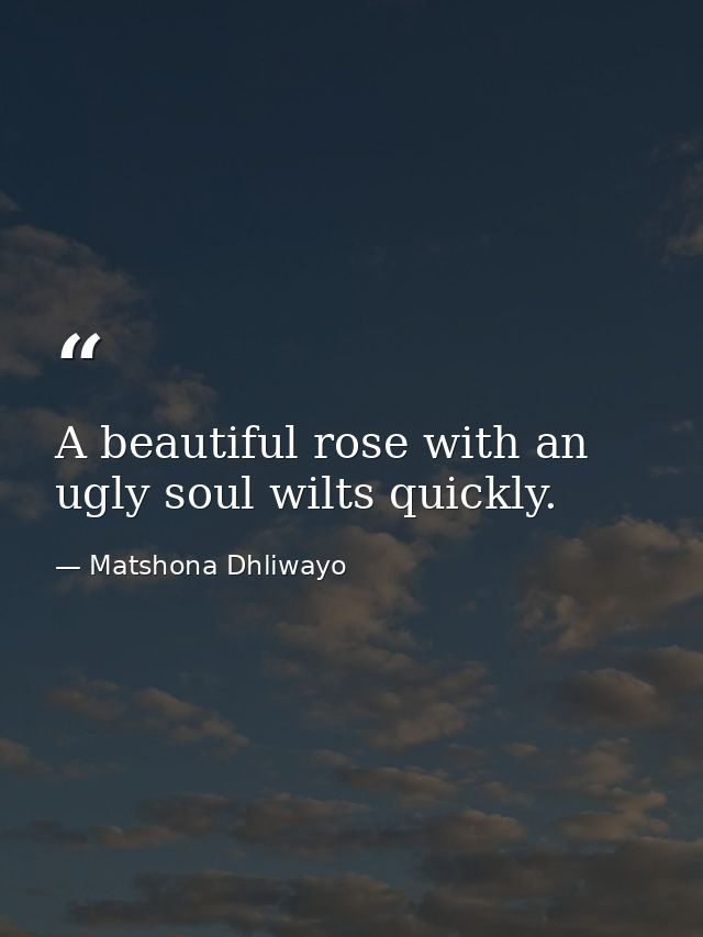 A beautiful rose with an ugly soul wilts quickly. — Matshona Dhliwayo