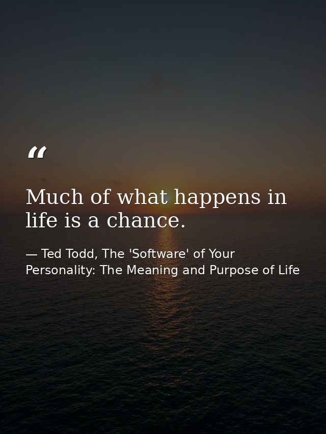 Much of what happens in life is a chance. — Ted Todd, The 'Software' of Your Personality: The Meaning and Purpose of Life