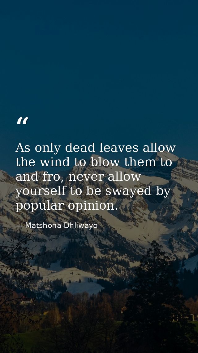As only dead leaves allow the wind to blow them to and fro, never allow yourself to be swayed by popular opinion. — Matshona Dhliwayo