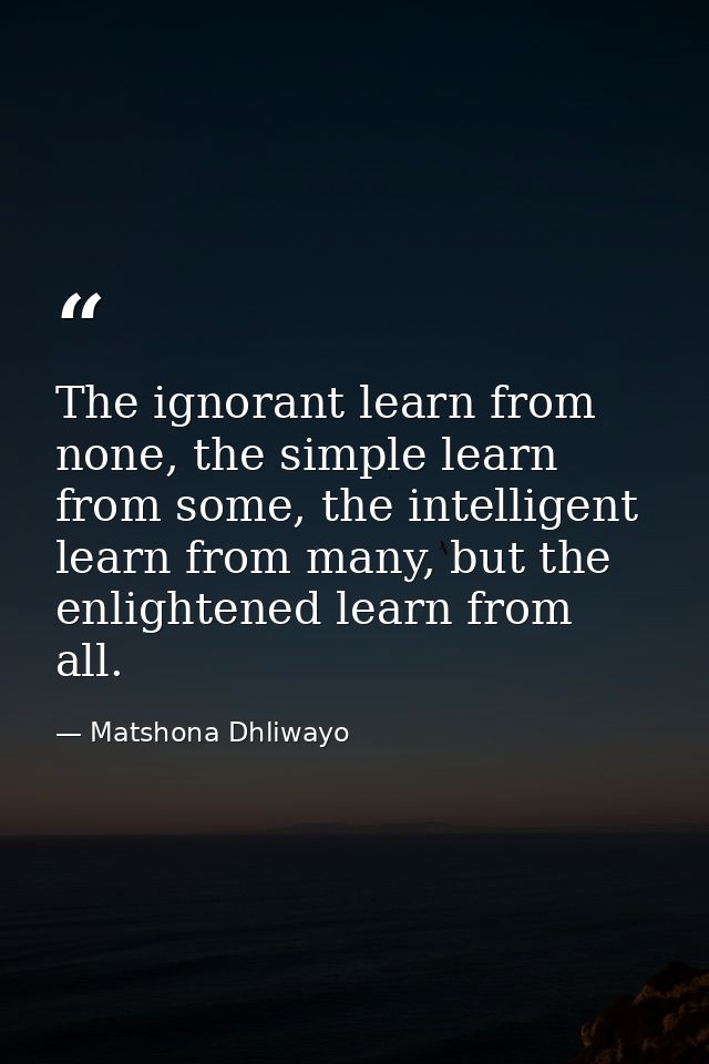 The ignorant learn from none, the simple learn from some, the intelligent learn from many, but the enlightened learn fro — Matshona Dhliwayo