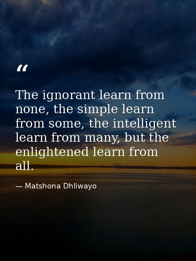 The ignorant learn from none, the simple learn from some, the intelligent learn from many, but the enlightened learn fro — Matshona Dhliwayo