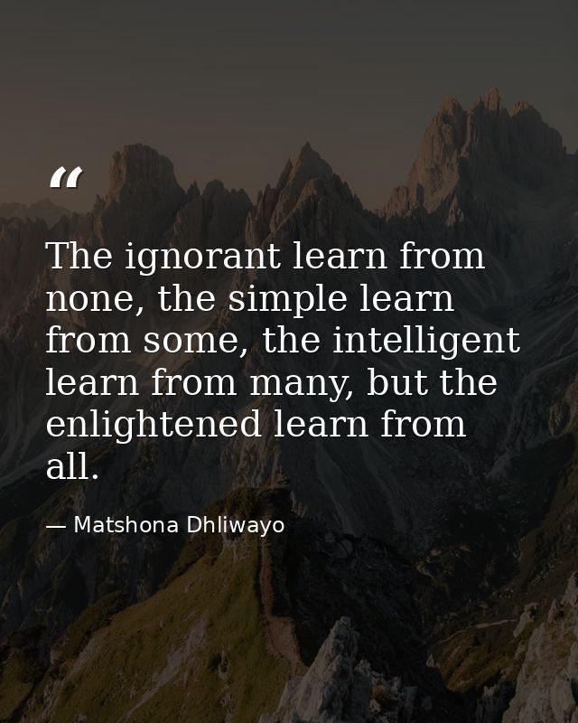 The ignorant learn from none, the simple learn from some, the intelligent learn from many, but the enlightened learn fro — Matshona Dhliwayo