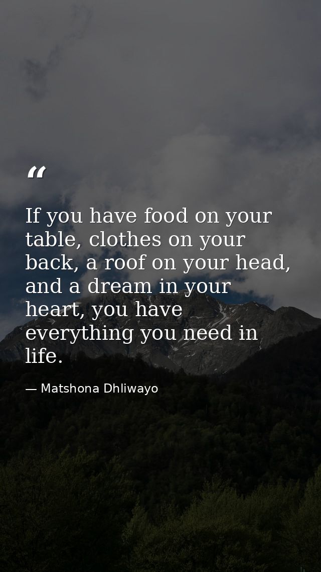 If you have food on your table, clothes on your back, a roof on your head, and a dream in your heart, you have everythin — Matshona Dhliwayo