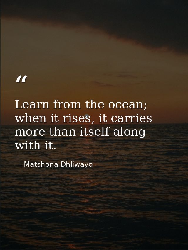 Learn from the ocean; when it rises, it carries more than itself along with it. — Matshona Dhliwayo