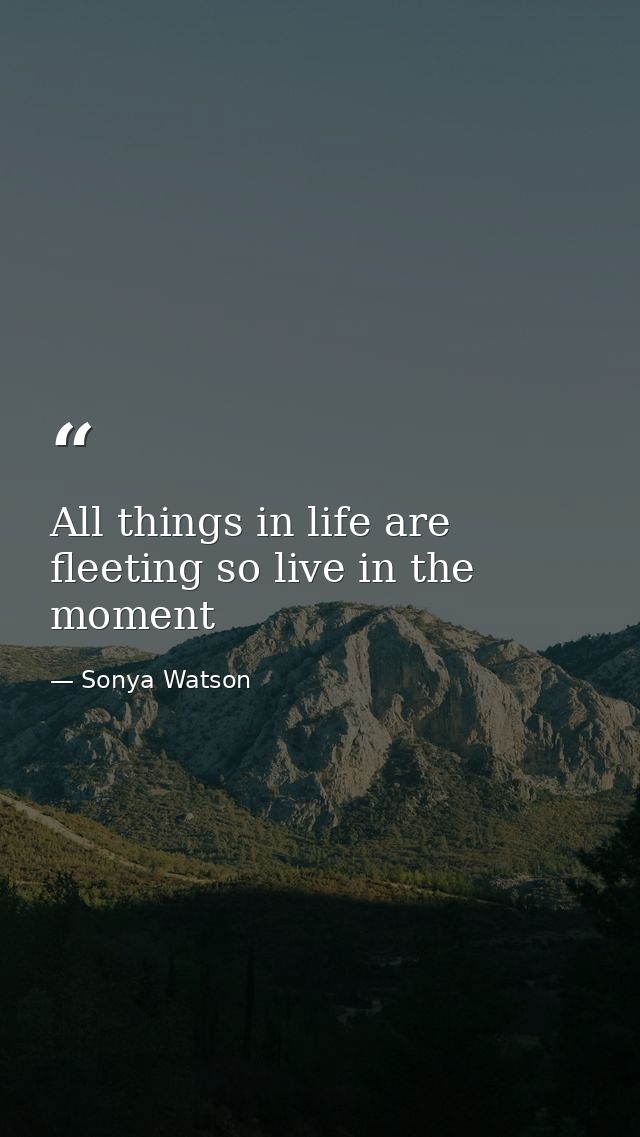 All things in life are fleeting so live in the moment — Sonya Watson