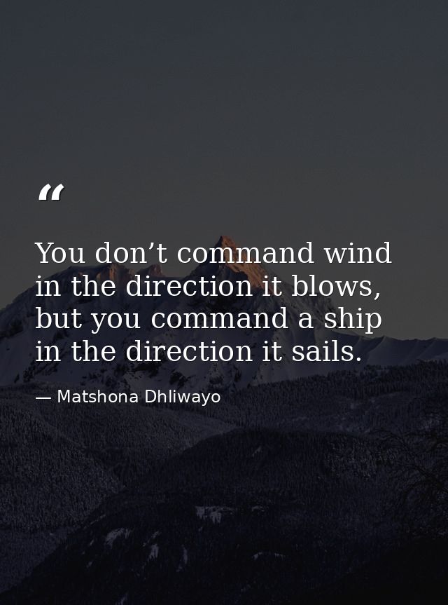 You don’t command wind in the direction it blows, but you command a ship in the direction it sails. — Matshona Dhliwayo