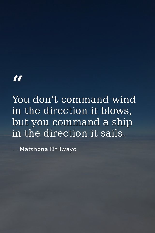 You don’t command wind in the direction it blows, but you command a ship in the direction it sails. — Matshona Dhliwayo