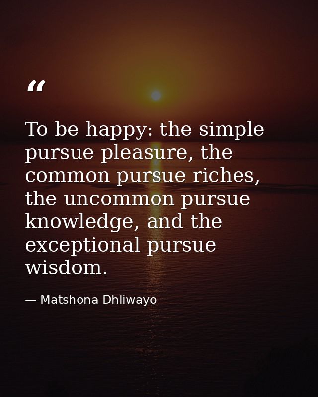 To be happy: the simple pursue pleasure, the common pursue riches, the uncommon pursue knowledge, and the exceptional pu — Matshona Dhliwayo