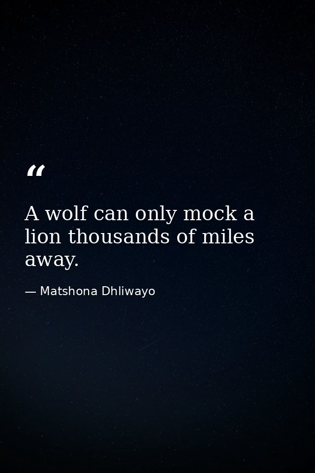 A wolf can only mock a lion thousands of miles away. — Matshona Dhliwayo