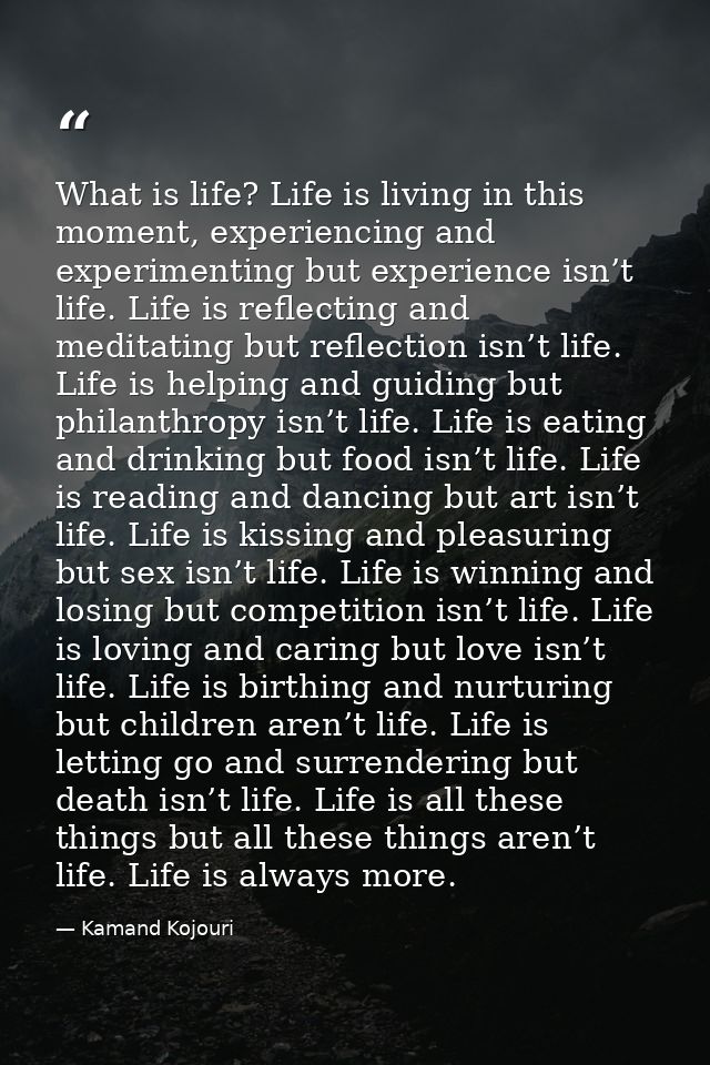 What is life? Life is living in this moment, experiencing and experimenting but experience isn’t life. Life is reflectin — Kamand Kojouri