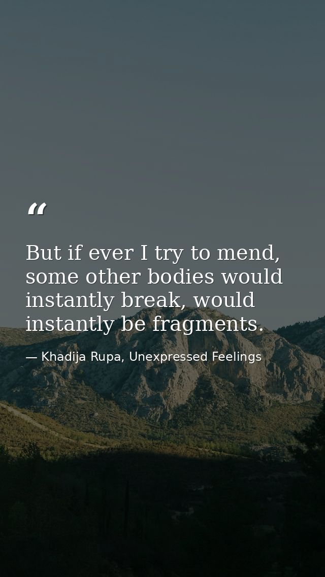 But if ever I try to mend, some other bodies would instantly break, would instantly be fragments. — Khadija Rupa, Unexpressed Feelings
