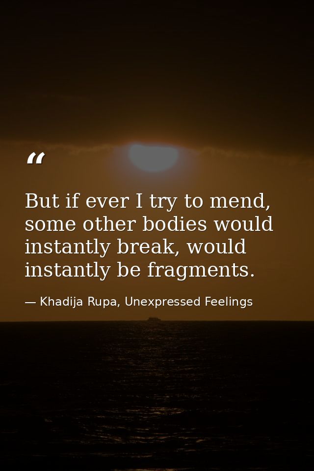But if ever I try to mend, some other bodies would instantly break, would instantly be fragments. — Khadija Rupa, Unexpressed Feelings