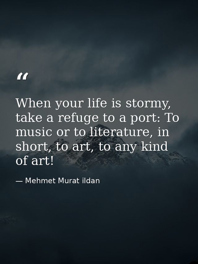 When your life is stormy, take a refuge to a port: To music or to literature, in short, to art, to any kind of art! — Mehmet Murat ildan