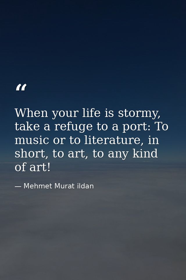 When your life is stormy, take a refuge to a port: To music or to literature, in short, to art, to any kind of art! — Mehmet Murat ildan