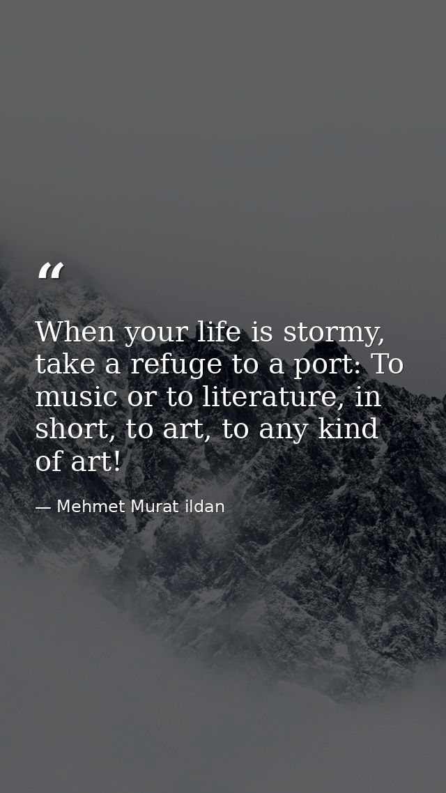 When your life is stormy, take a refuge to a port: To music or to literature, in short, to art, to any kind of art! — Mehmet Murat ildan