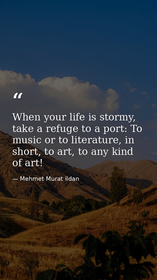 When your life is stormy, take a refuge to a port: To music or to literature, in short, to art, to any kind of art! — Mehmet Murat ildan