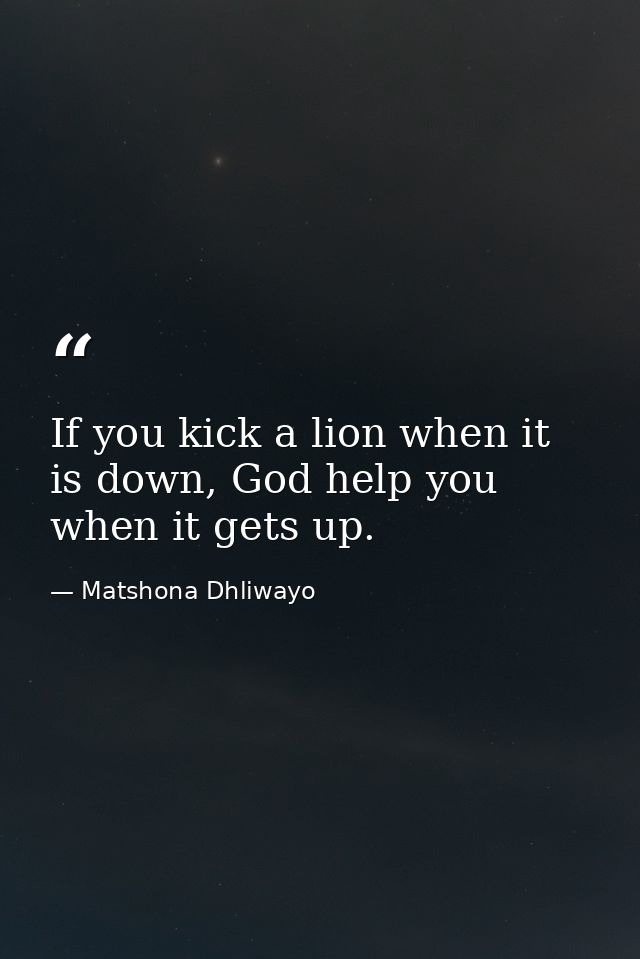 If you kick a lion when it is down, God help you when it gets up. — Matshona Dhliwayo
