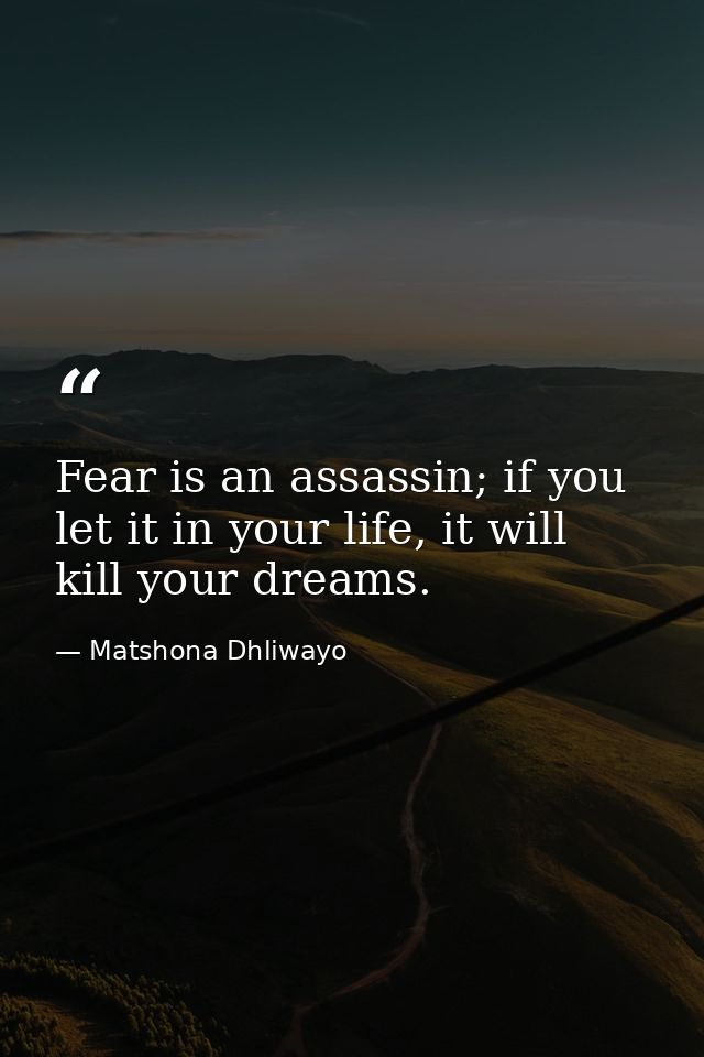 Fear is an assassin; if you let it in your life, it will kill your dreams. — Matshona Dhliwayo